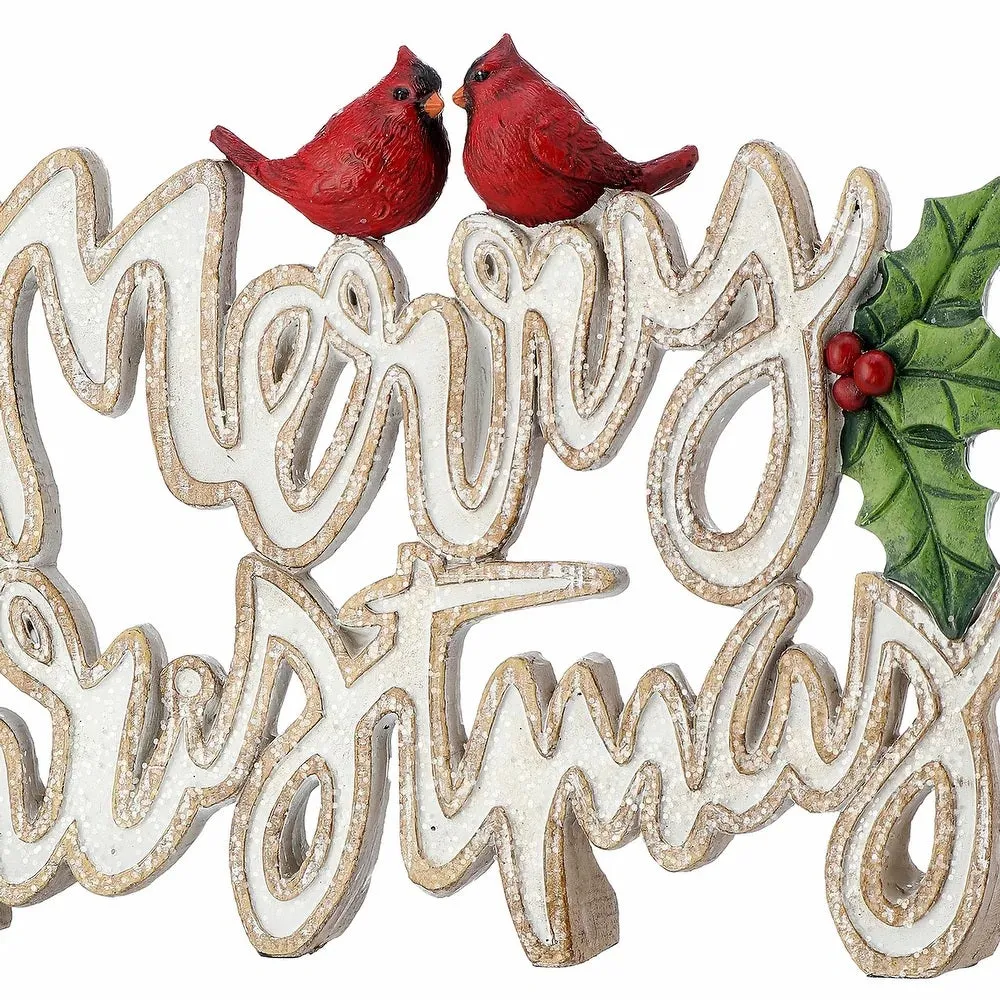 12" Resin Holly Merry Christmas Table Piece