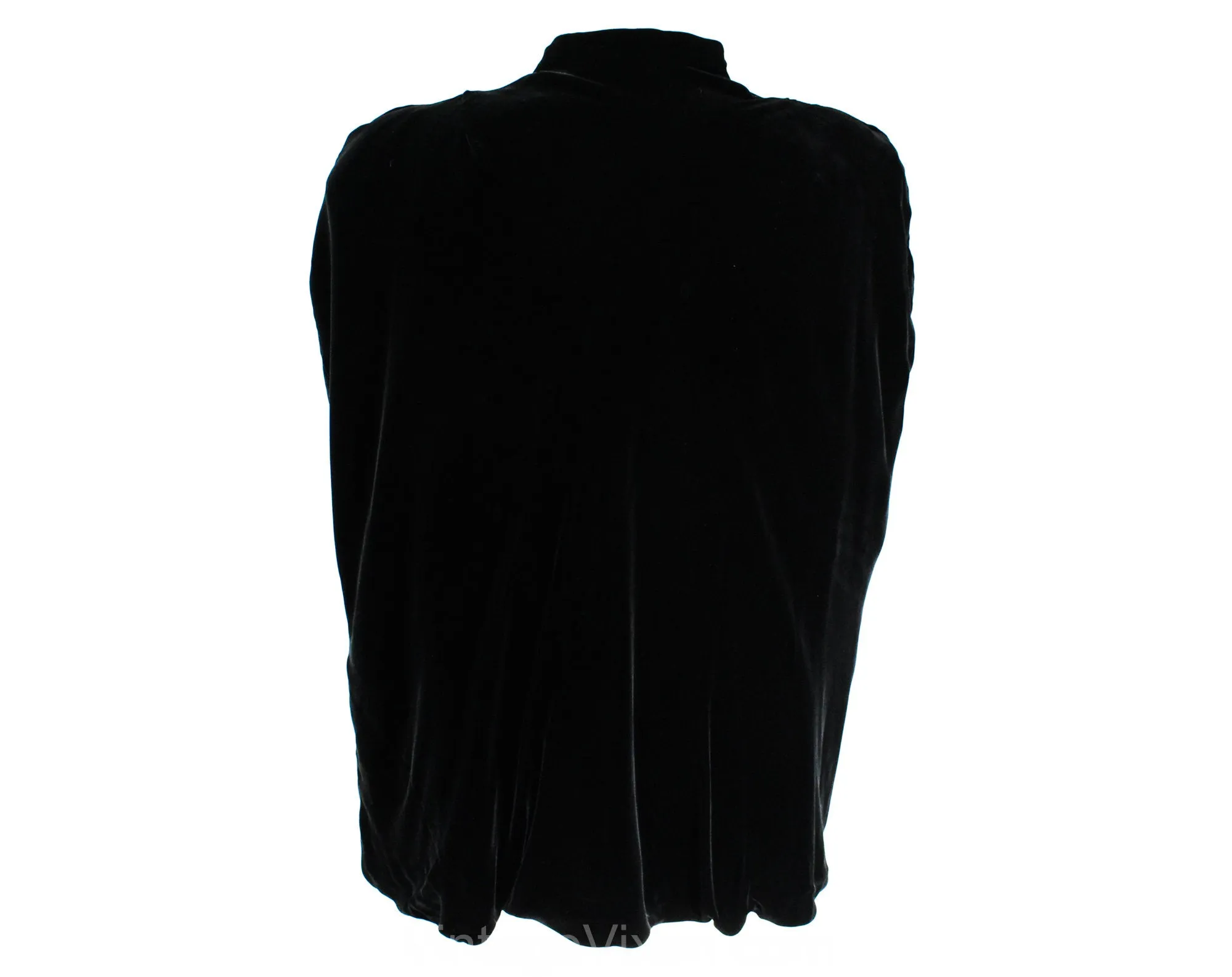 1930s Black Velvet Cape with Deco Rhinestone Clasp - Size Small Medium Winter Evening Wrap - Old Hollywood Style 30s Hip Length Capelet