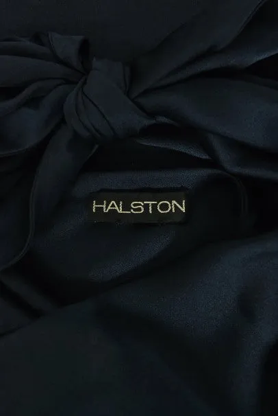 1976 Halston Couture Navy Silk Draped One-Shoulder Wrap Goddess Gown