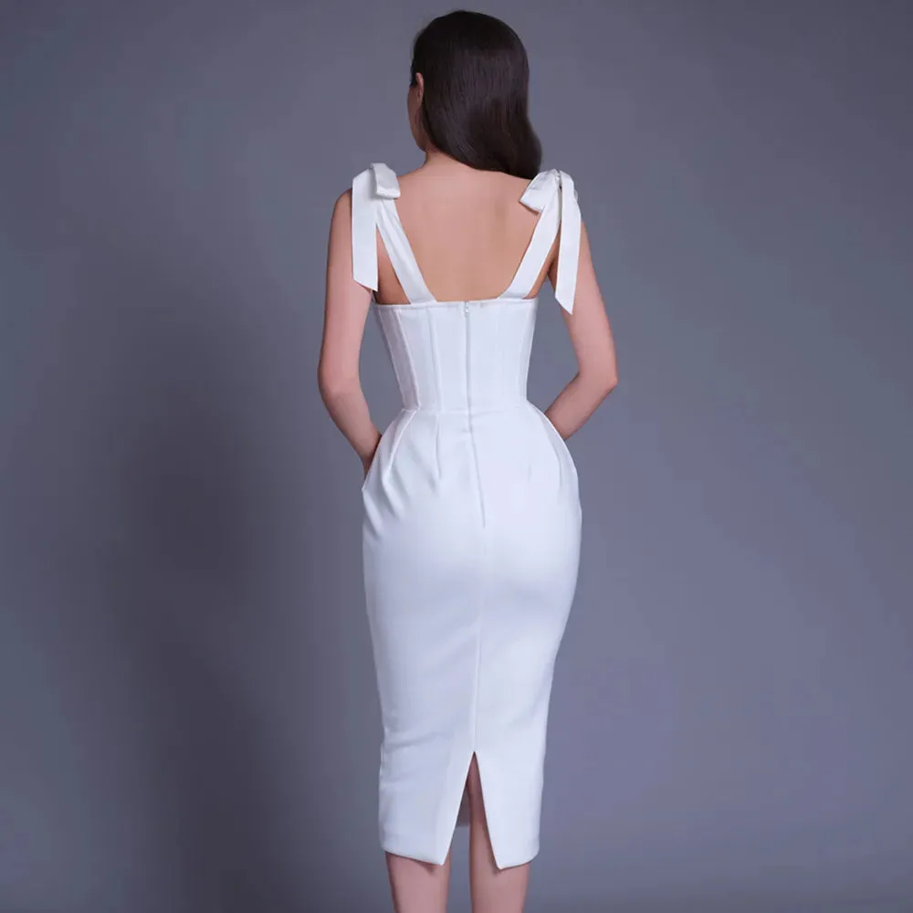 2024 New Pink White Sexy Sleeveless Bodycon Midi Dress