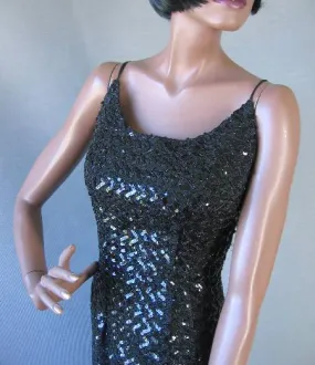 60s Women's Formal Dress Vintage Bombshell Sequin Long Black Diana Ross Supremes Small to Medium VFG