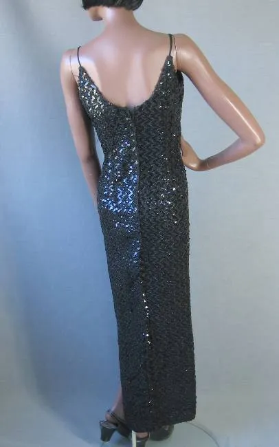 60s Women's Formal Dress Vintage Bombshell Sequin Long Black Diana Ross Supremes Small to Medium VFG