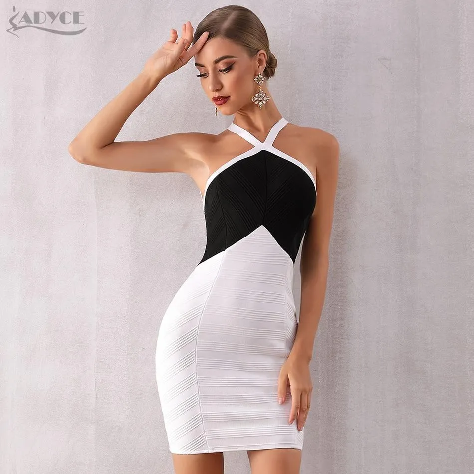 ADYCE Vestidos Halter Bandage Sexy White & Black Sleeveless Bodycon Backless Party Dress - H7119