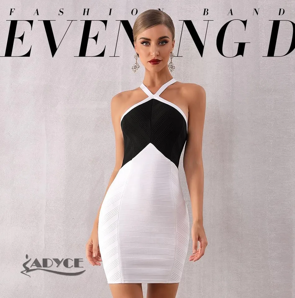 ADYCE Vestidos Halter Bandage Sexy White & Black Sleeveless Bodycon Backless Party Dress - H7119