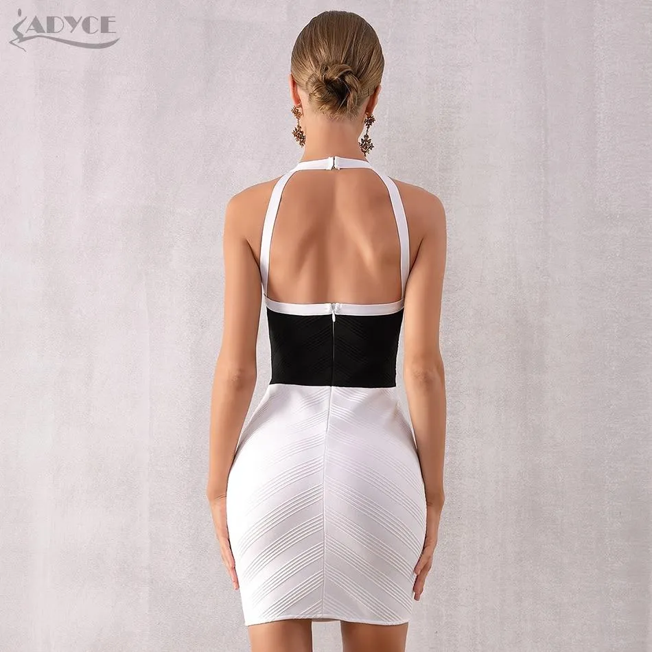 ADYCE Vestidos Halter Bandage Sexy White & Black Sleeveless Bodycon Backless Party Dress - H7119