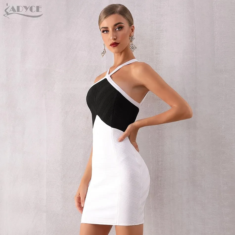 ADYCE Vestidos Halter Bandage Sexy White & Black Sleeveless Bodycon Backless Party Dress - H7119