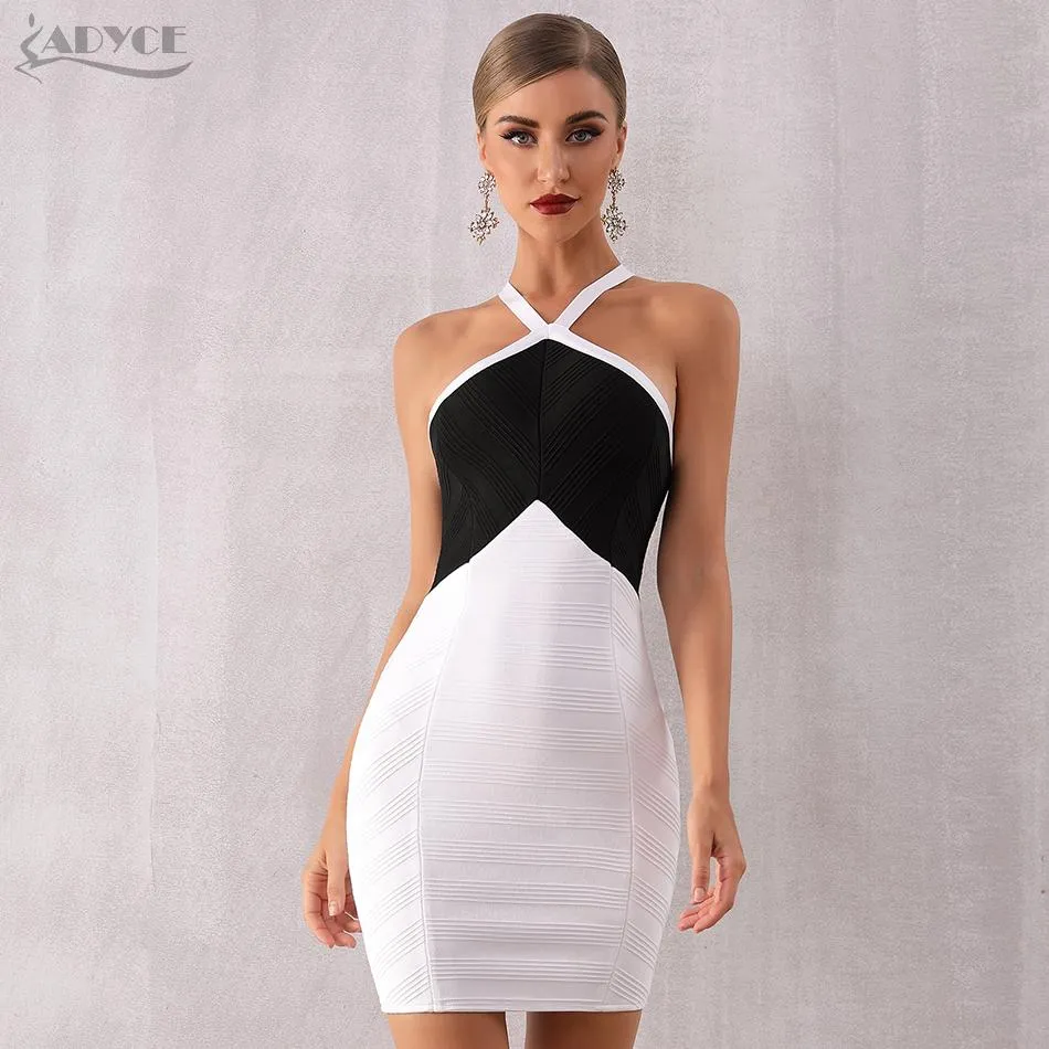 ADYCE Vestidos Halter Bandage Sexy White & Black Sleeveless Bodycon Backless Party Dress - H7119