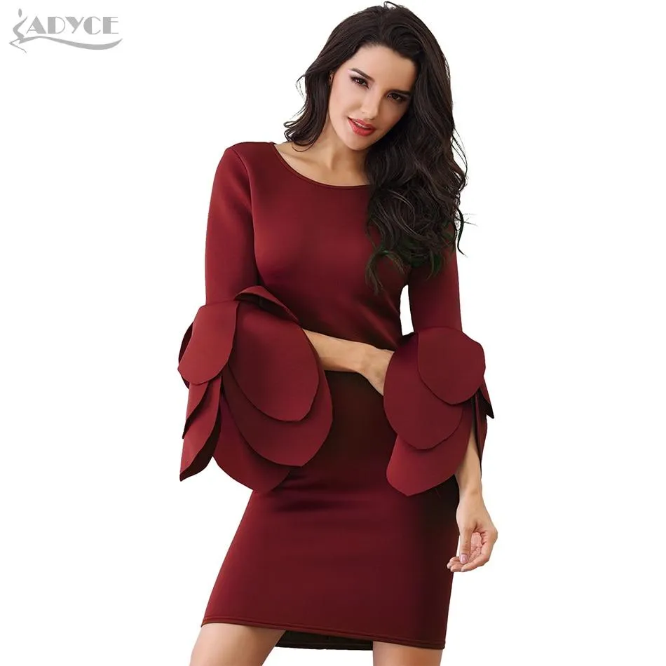 ADYCE Vestidos Long Petal Sleeve Mini Elegant Runway Party Dress - Y2252
