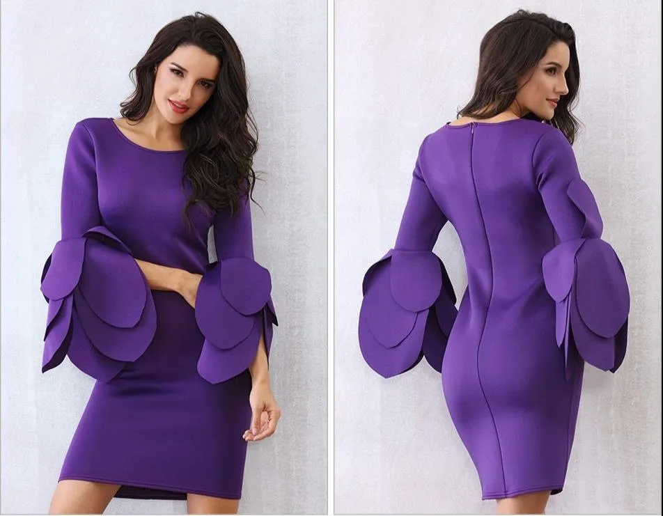 ADYCE Vestidos Long Petal Sleeve Mini Elegant Runway Party Dress - Y2252