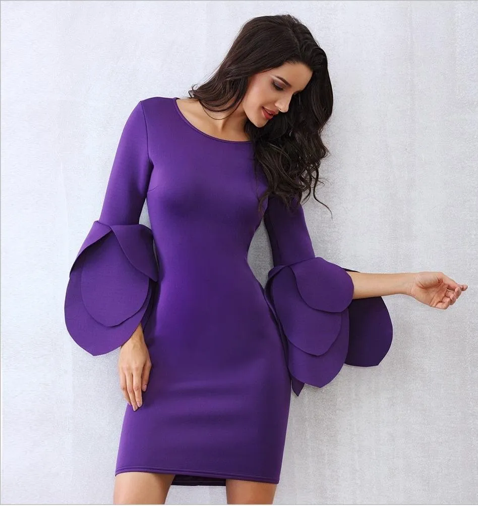 ADYCE Vestidos Long Petal Sleeve Mini Elegant Runway Party Dress - Y2252