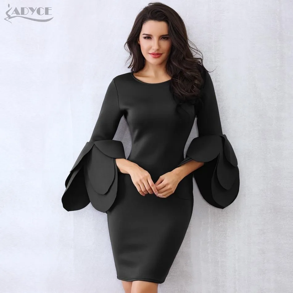 ADYCE Vestidos Long Petal Sleeve Mini Elegant Runway Party Dress - Y2252