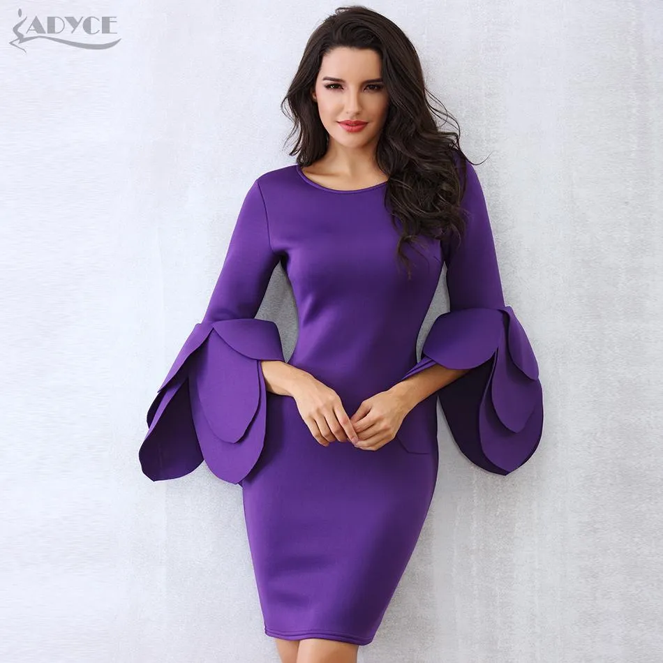 ADYCE Vestidos Long Petal Sleeve Mini Elegant Runway Party Dress - Y2252