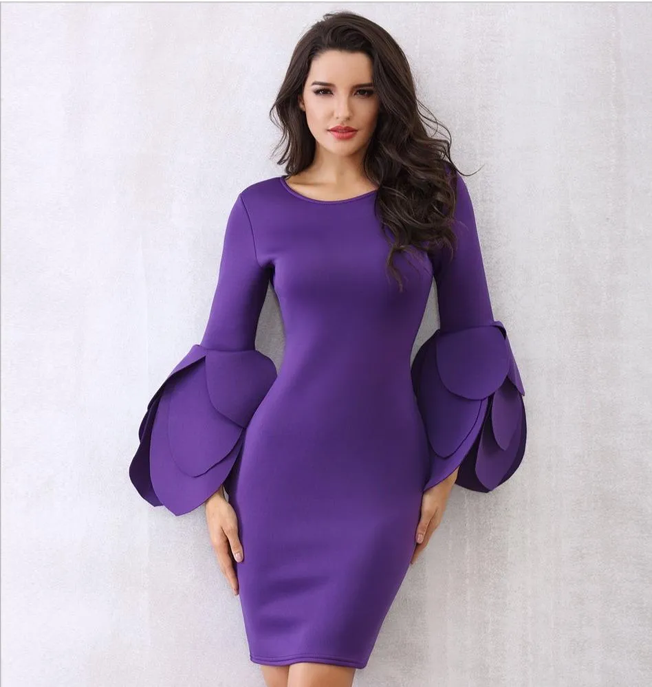ADYCE Vestidos Long Petal Sleeve Mini Elegant Runway Party Dress - Y2252