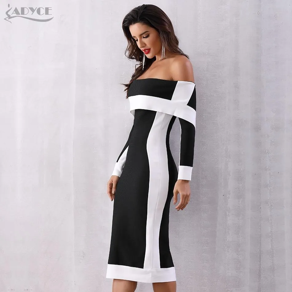 ADYCE Vestidos Sexy Long Sleeve Off Shoulder Celebrity Runway Party & Club Dress - H5085