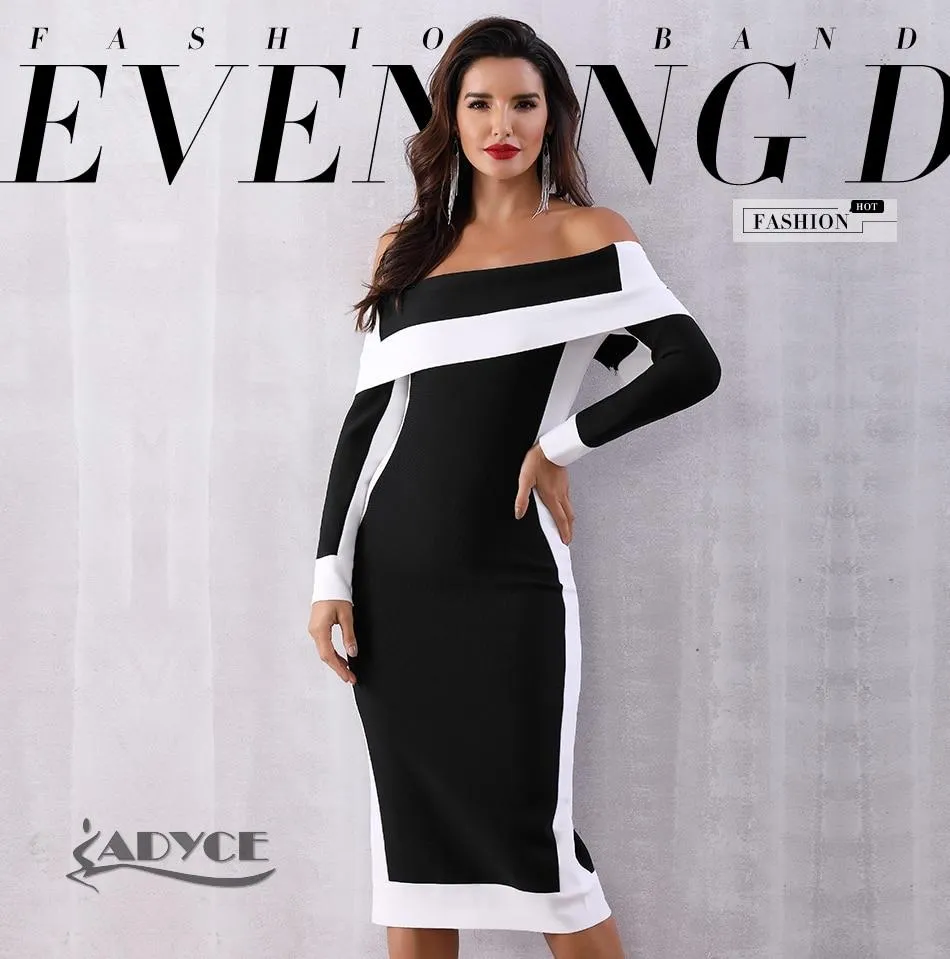 ADYCE Vestidos Sexy Long Sleeve Off Shoulder Celebrity Runway Party & Club Dress - H5085