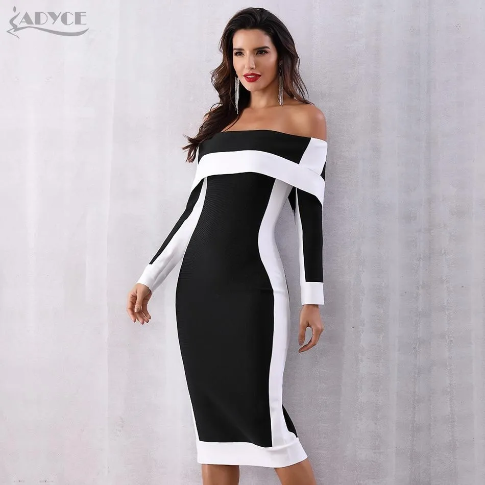 ADYCE Vestidos Sexy Long Sleeve Off Shoulder Celebrity Runway Party & Club Dress - H5085