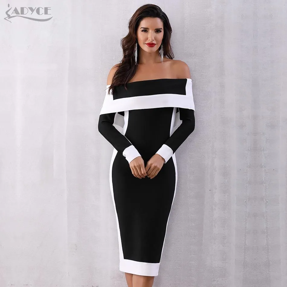 ADYCE Vestidos Sexy Long Sleeve Off Shoulder Celebrity Runway Party & Club Dress - H5085