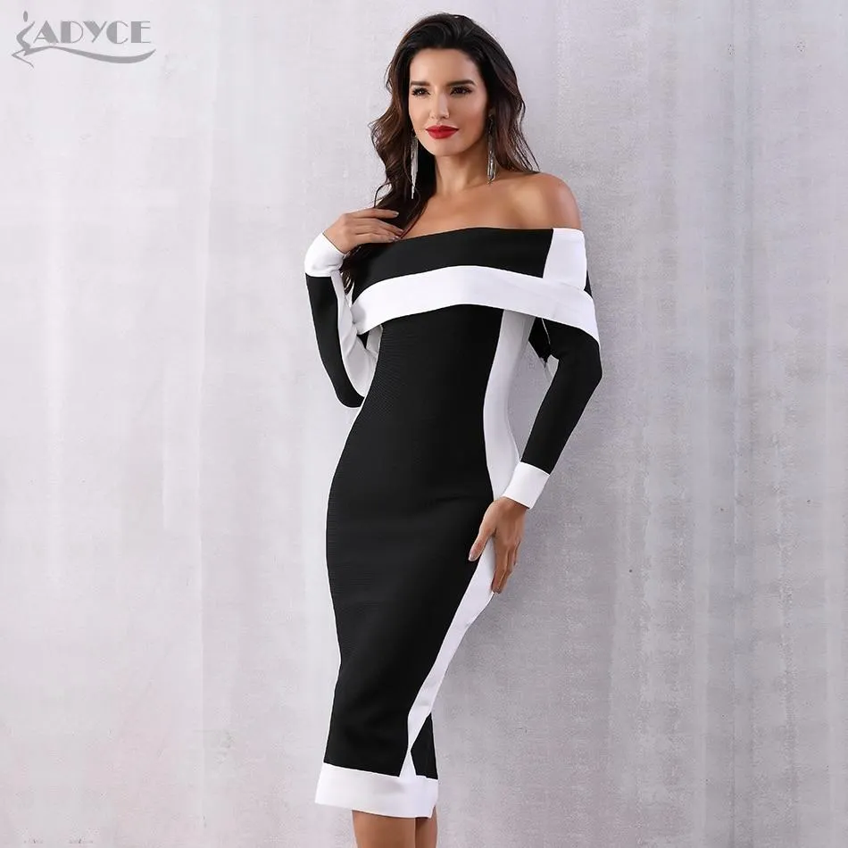 ADYCE Vestidos Sexy Long Sleeve Off Shoulder Celebrity Runway Party & Club Dress - H5085