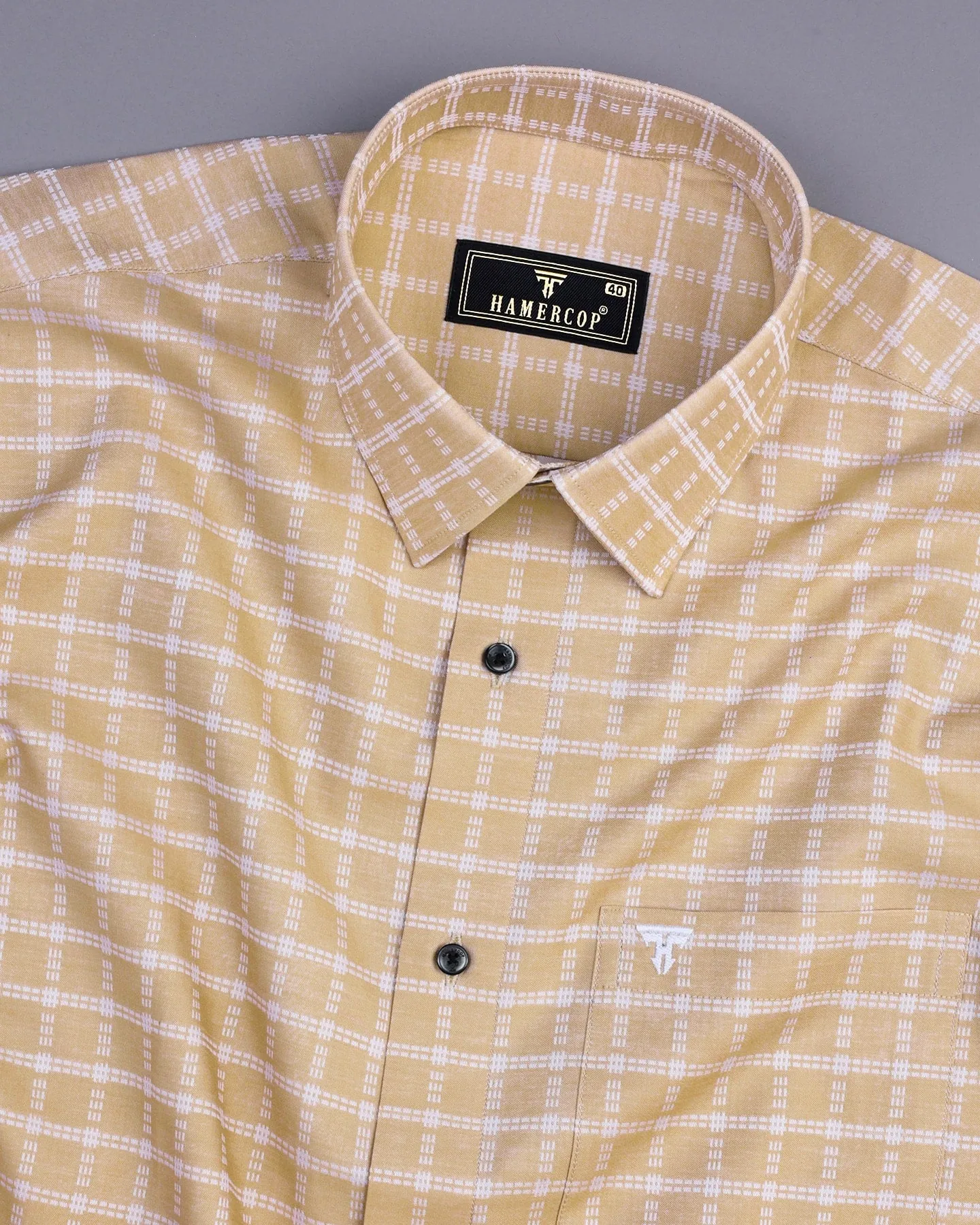 Biscotti Cream With White Check Formal Cotton Shirt