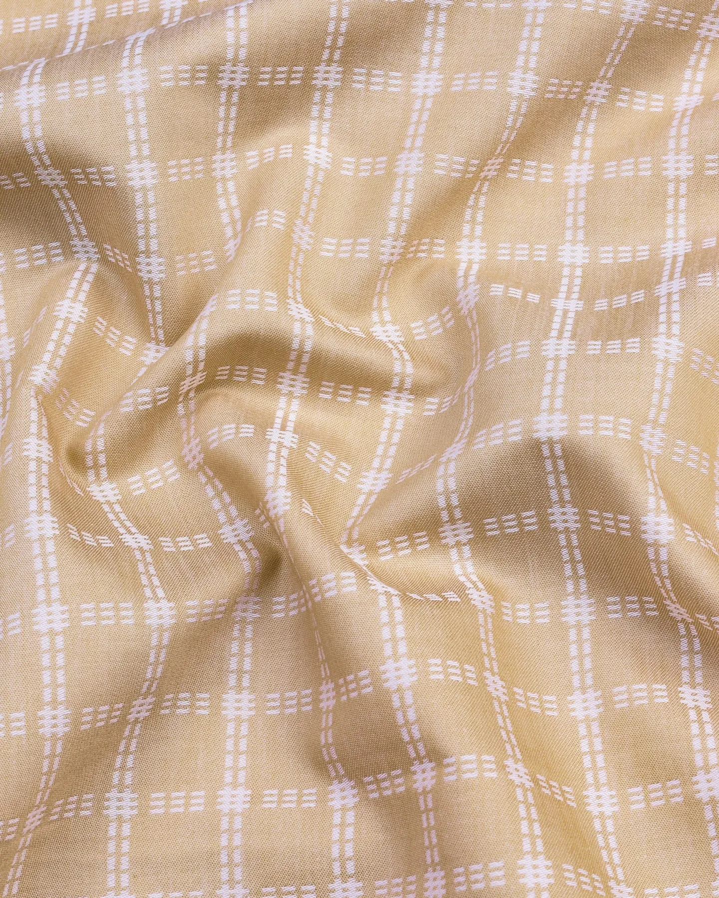 Biscotti Cream With White Check Formal Cotton Shirt