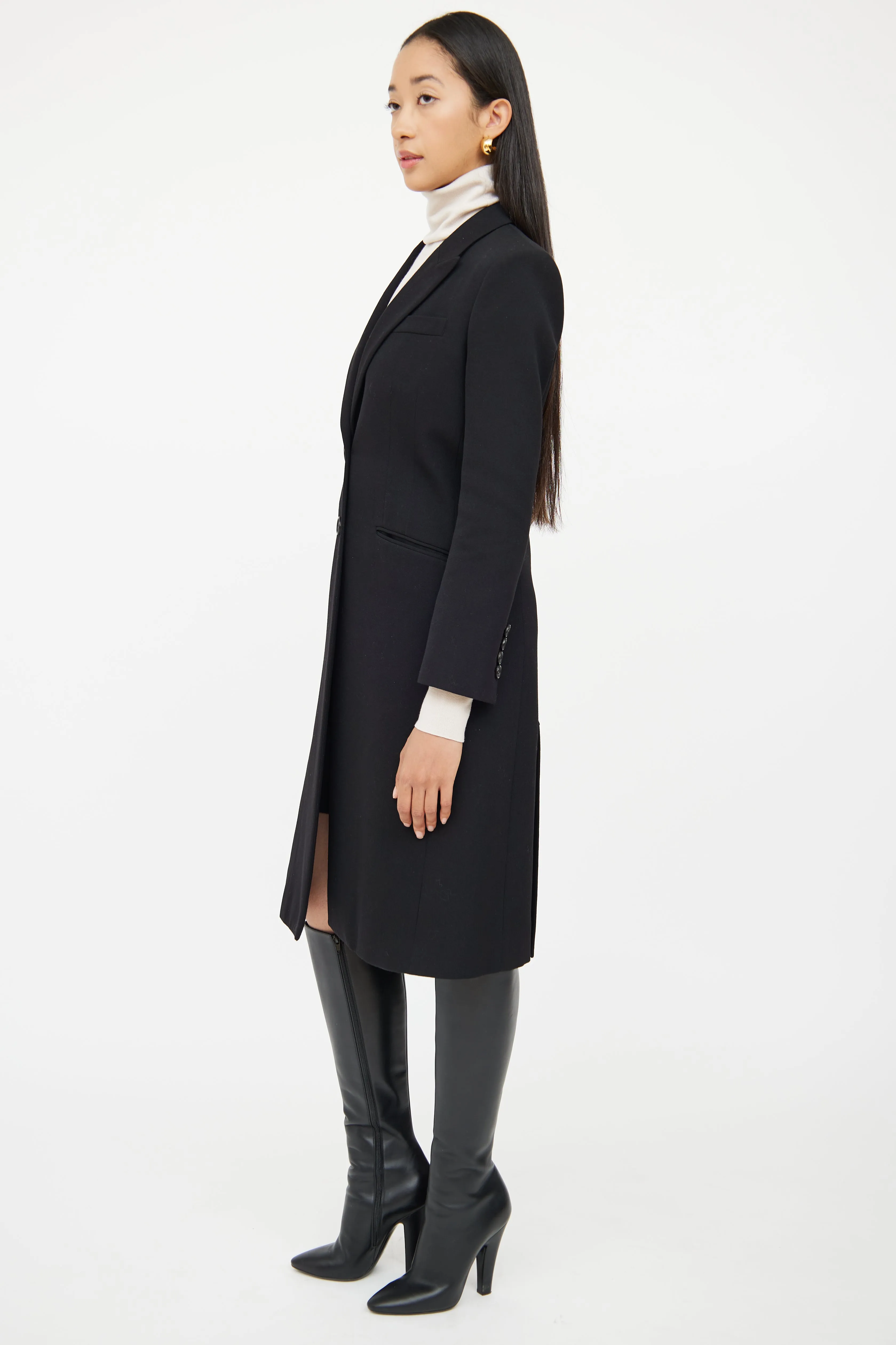 Black Long Button Coat