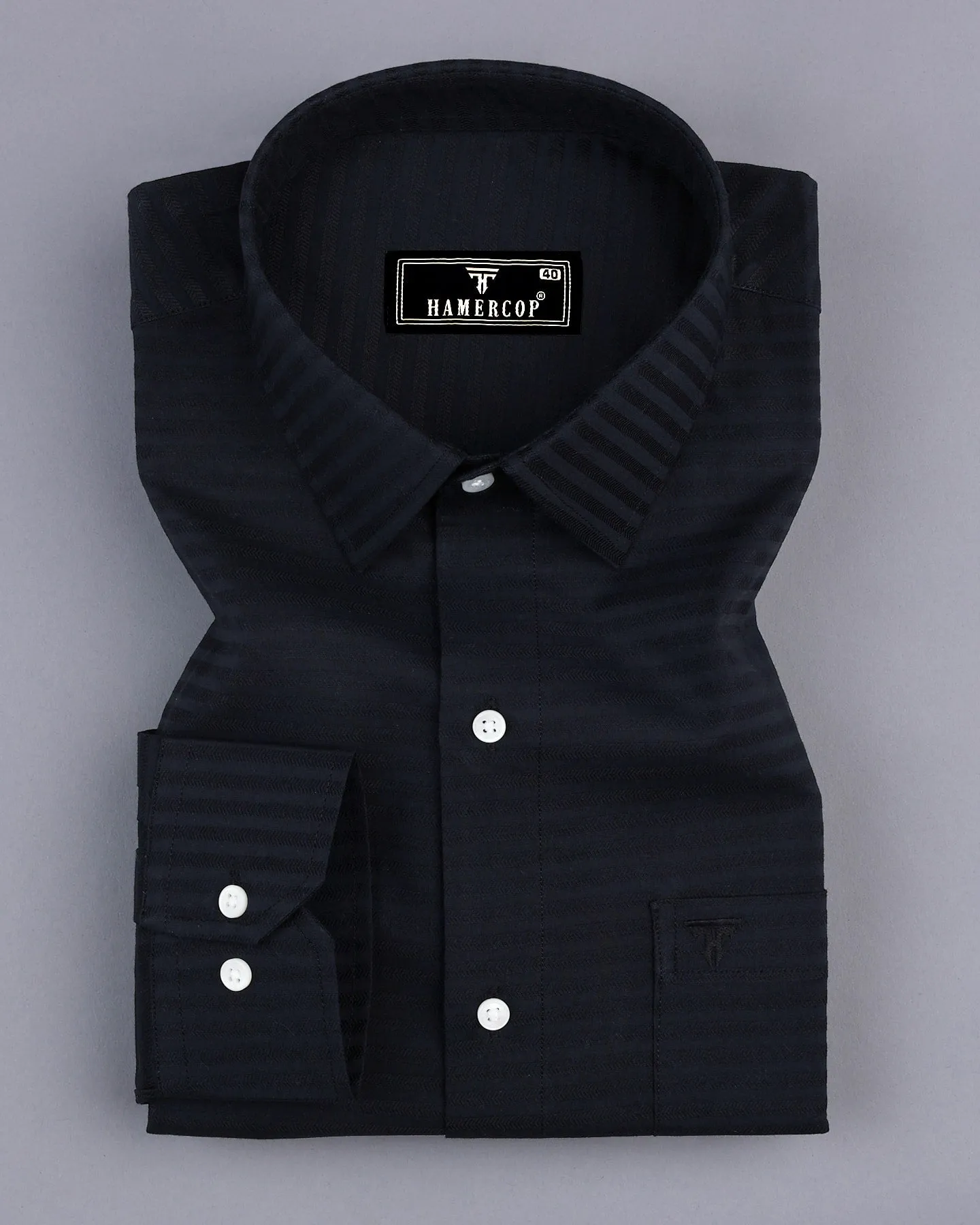 Black Self Weft Stripe Dobby Cotton Formal Shirt