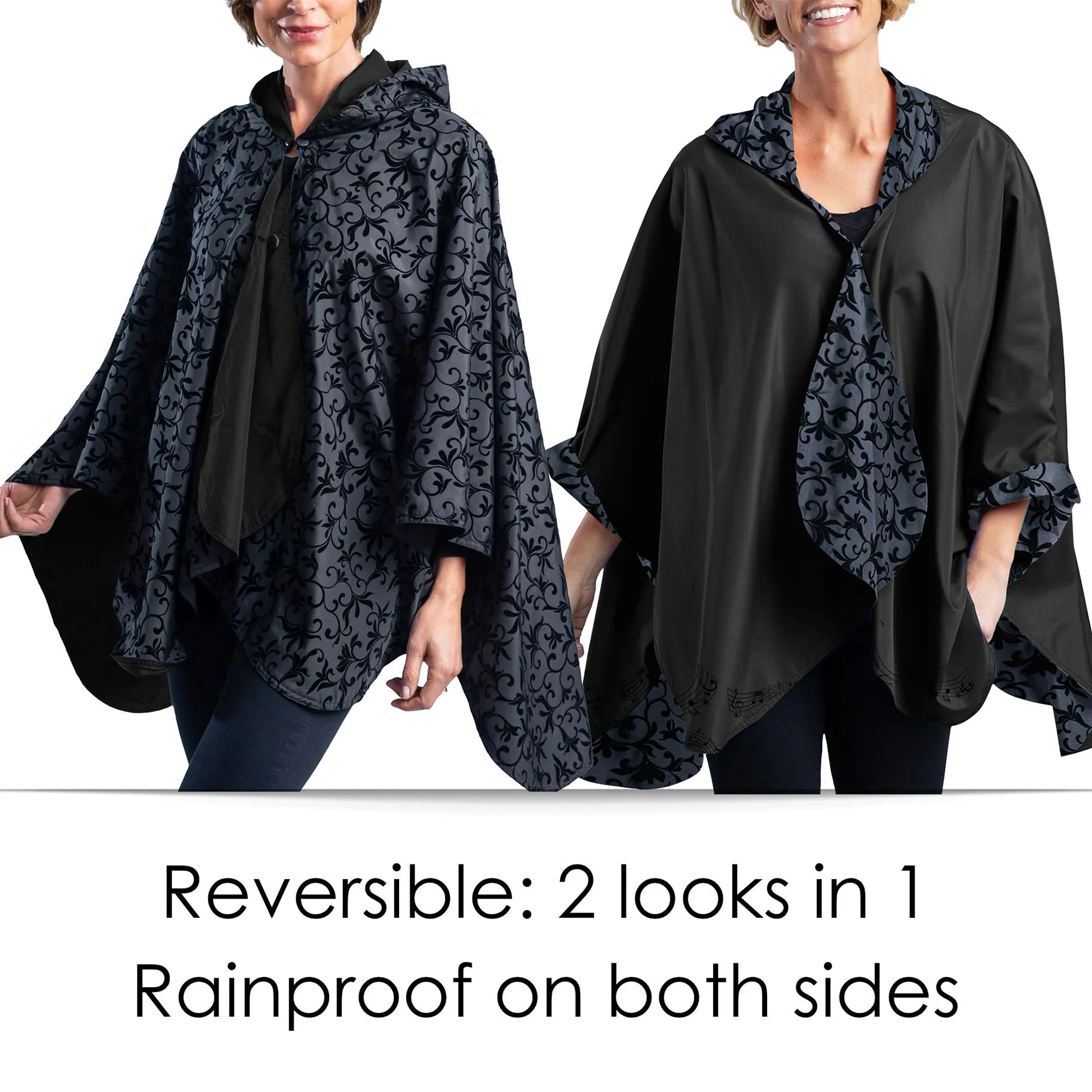 Black with Velvet Swirls Reversible Rain Cape