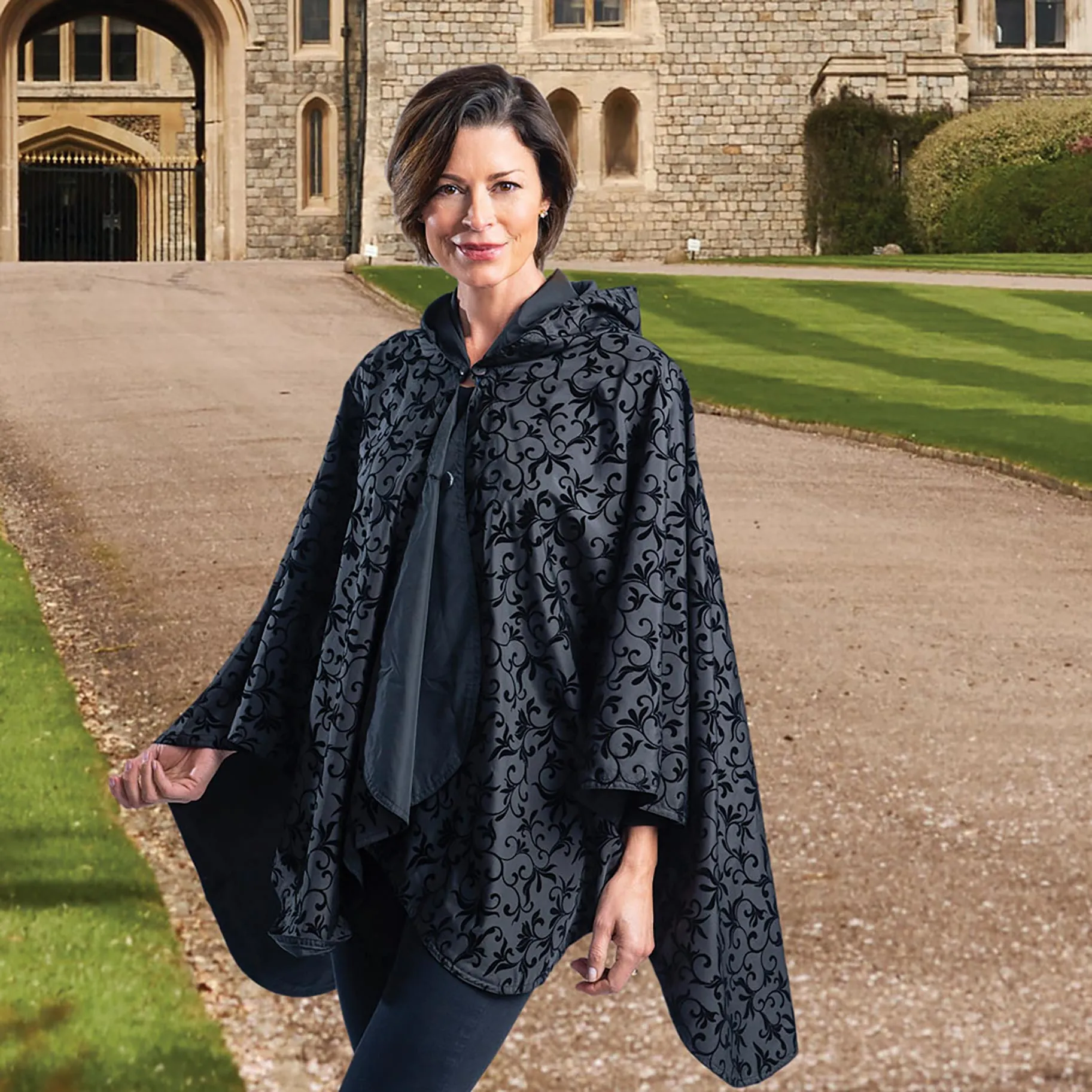 Black with Velvet Swirls Reversible Rain Cape