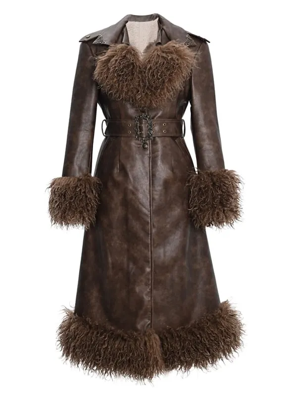 Brown Vintage Mailard Winter Padded Coat Leather Fabric