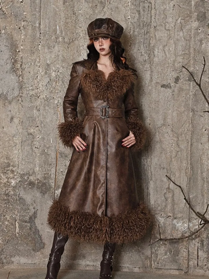 Brown Vintage Mailard Winter Padded Coat Leather Fabric