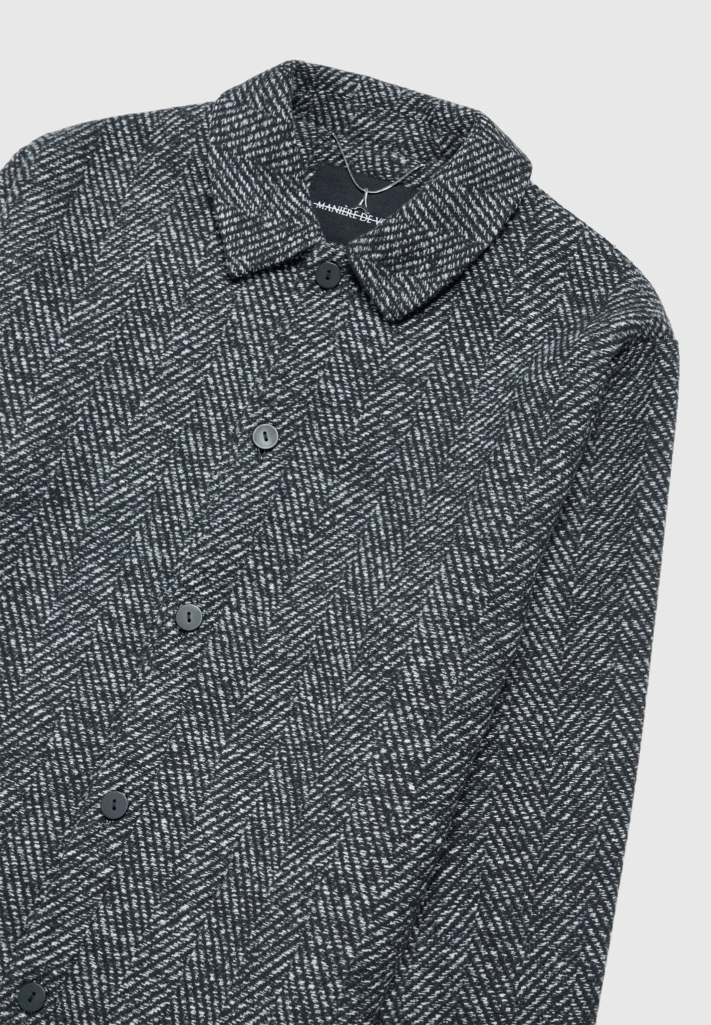 Brushed Herringbone Shacket - Black