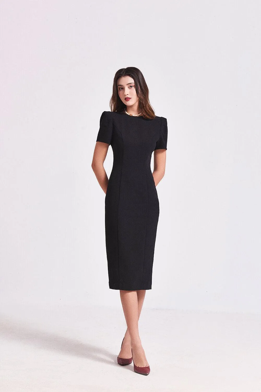 Bunga Pencil Round Neck Punto Midi Dress