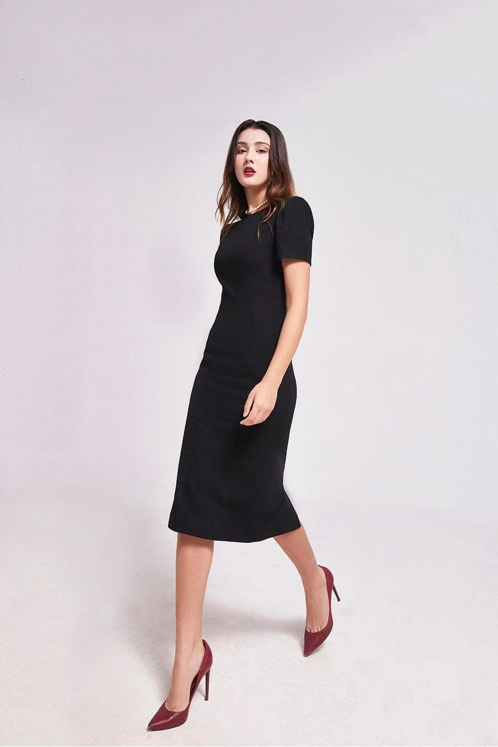Bunga Pencil Round Neck Punto Midi Dress