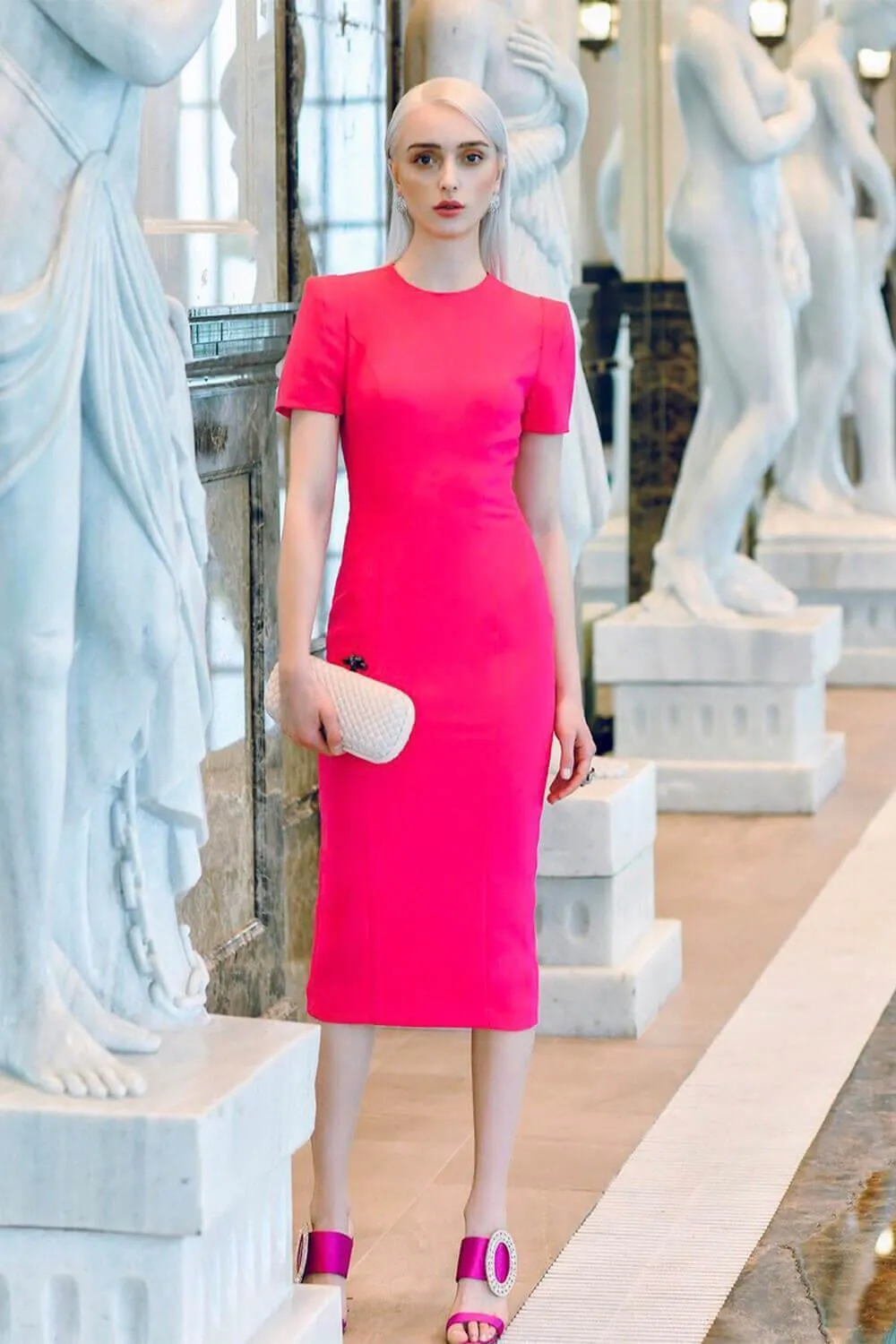 Bunga Pencil Round Neck Punto Midi Dress