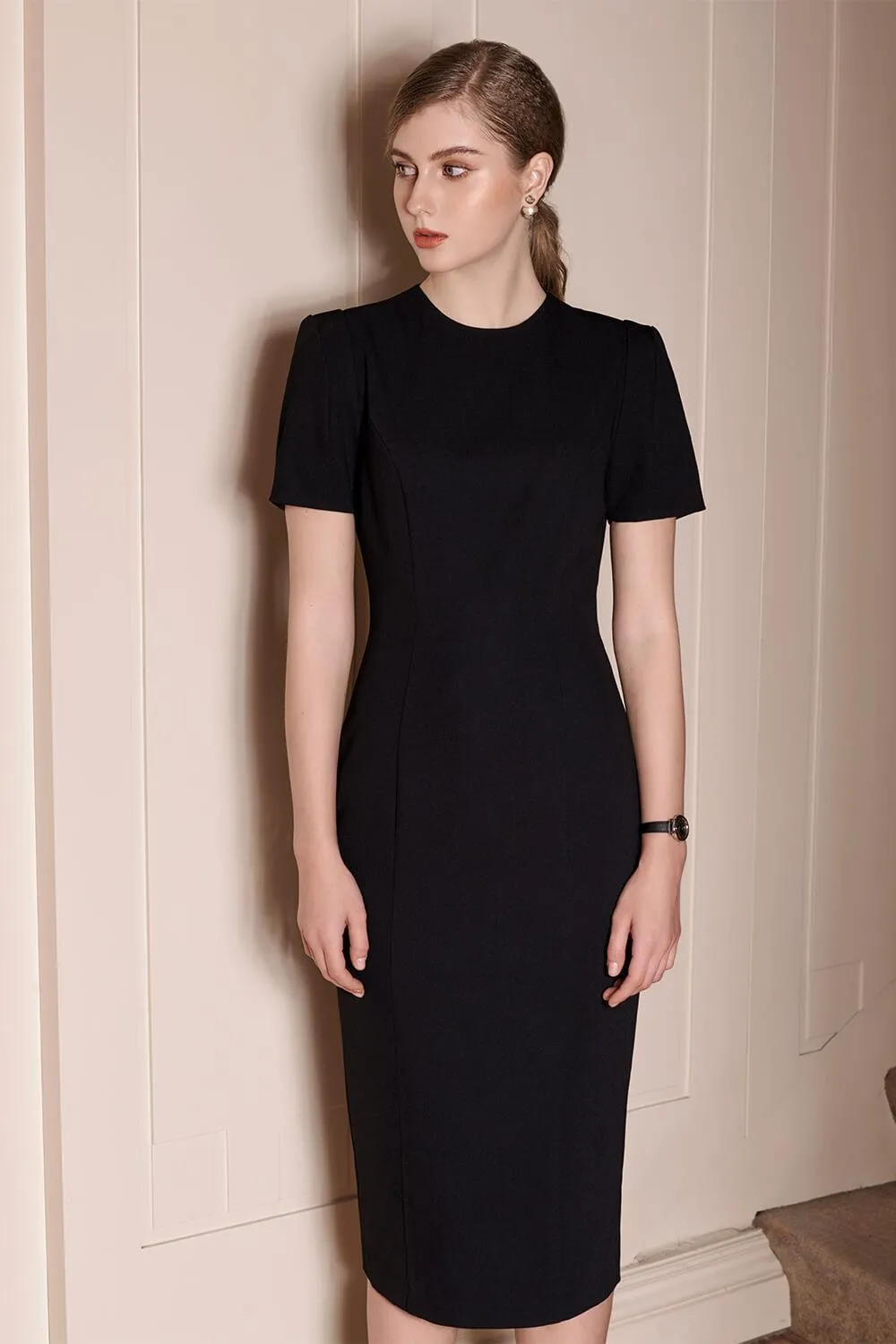 Bunga Pencil Round Neck Punto Midi Dress