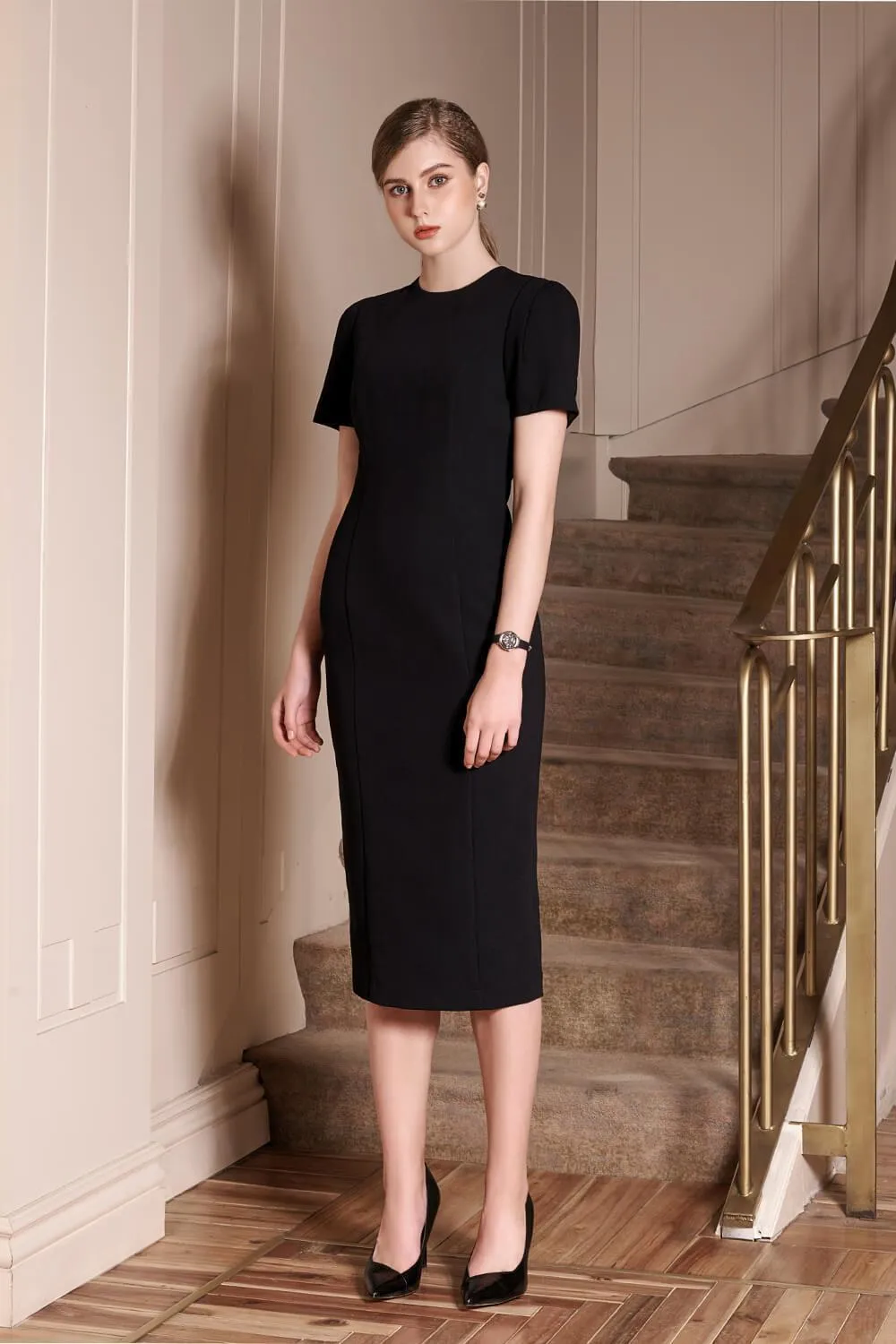 Bunga Pencil Round Neck Punto Midi Dress