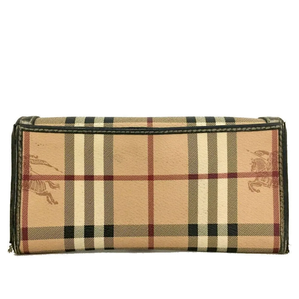 Burberry, Nova Check Plaid w knights & pewter leather XL wallet w a zip close change purse, multiple slots & compartments, & chrome hardware