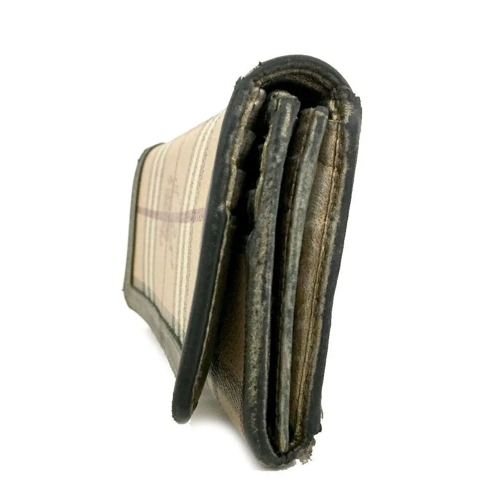 Burberry, Nova Check Plaid w knights & pewter leather XL wallet w a zip close change purse, multiple slots & compartments, & chrome hardware