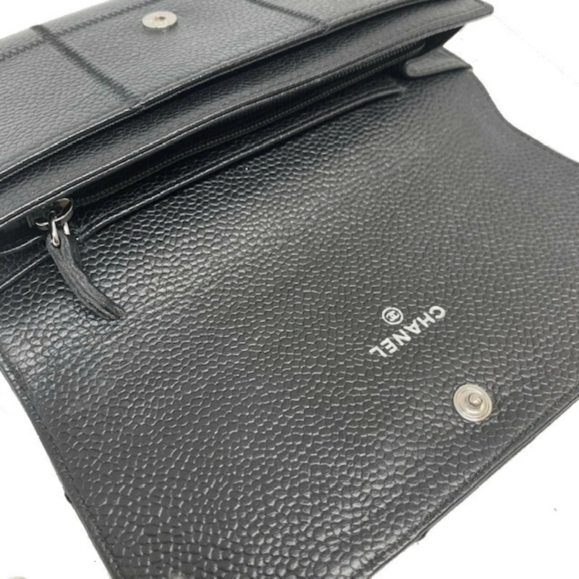 Chanel Black Leather Chocolate bar wallet accessories