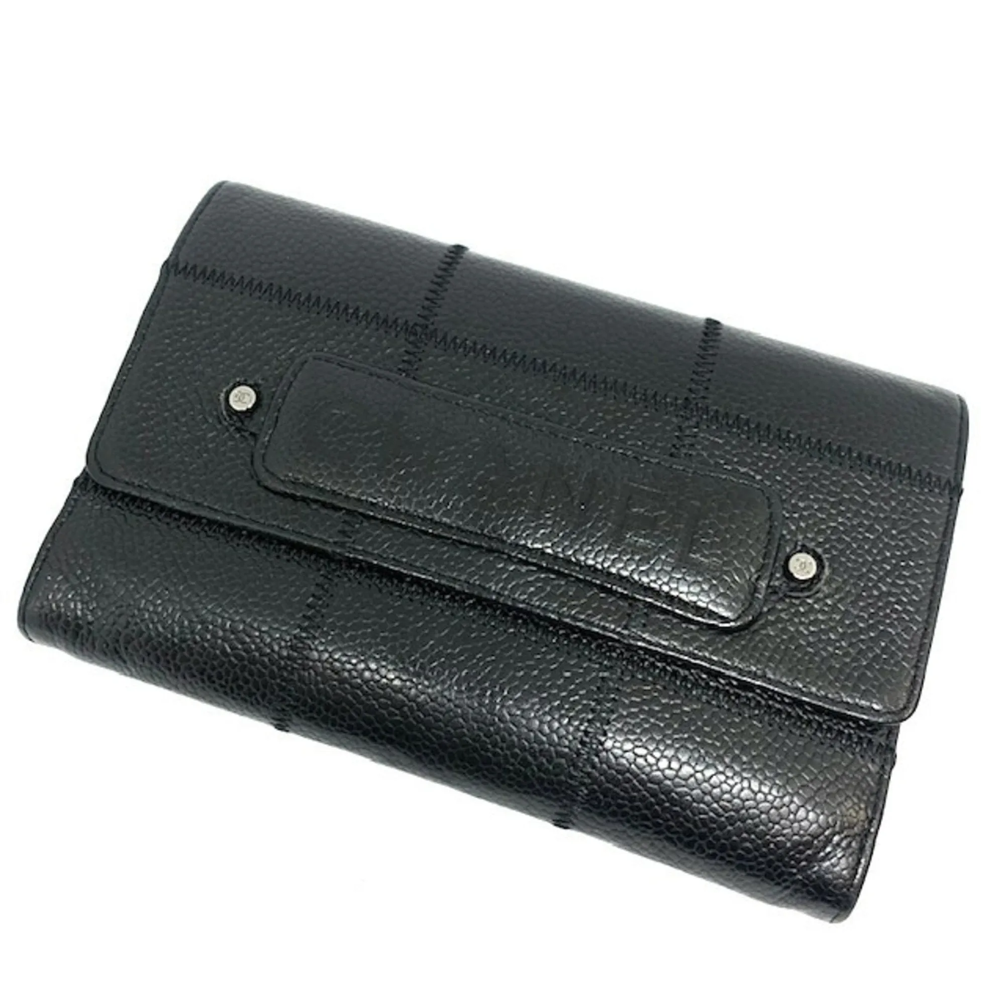 Chanel Black Leather Chocolate bar wallet accessories