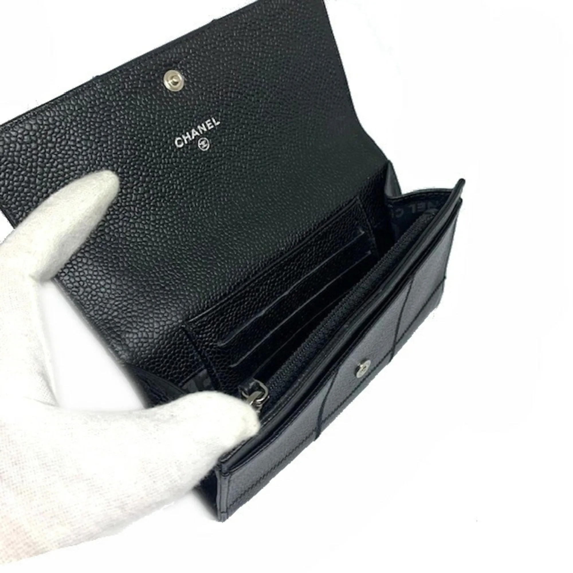 Chanel Black Leather Chocolate bar wallet accessories