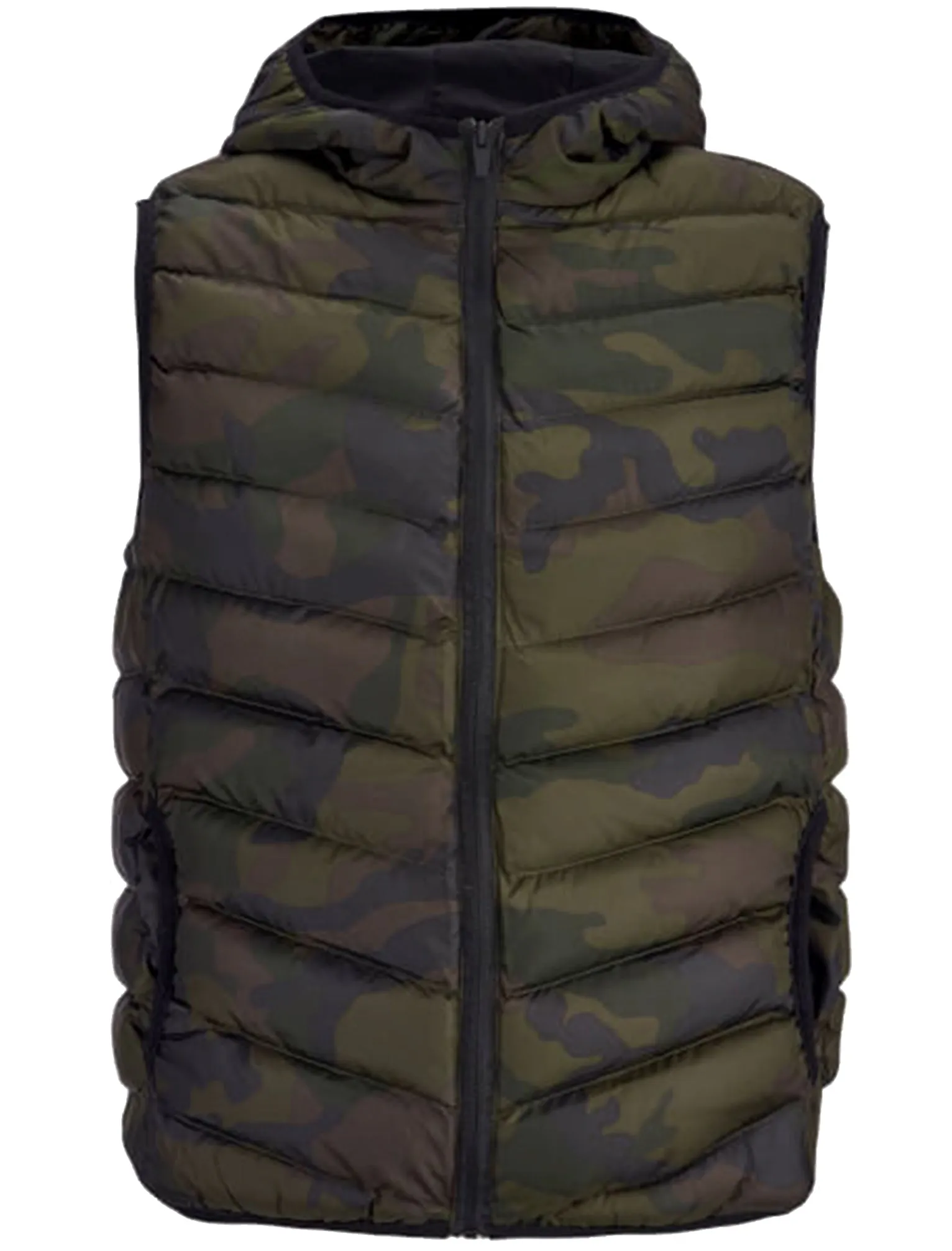 Claude Camouflage Print Puffer Gilet in Khaki