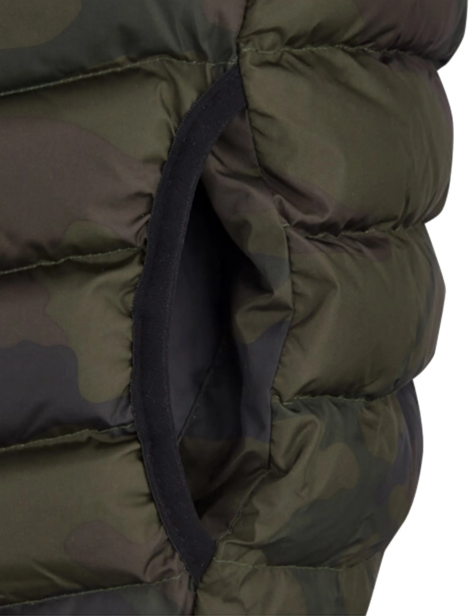 Claude Camouflage Print Puffer Gilet in Khaki