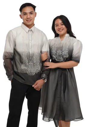 Couples Set Black Organza Barong Tagalog   Barong Dress -  Nick & Rose - JV873