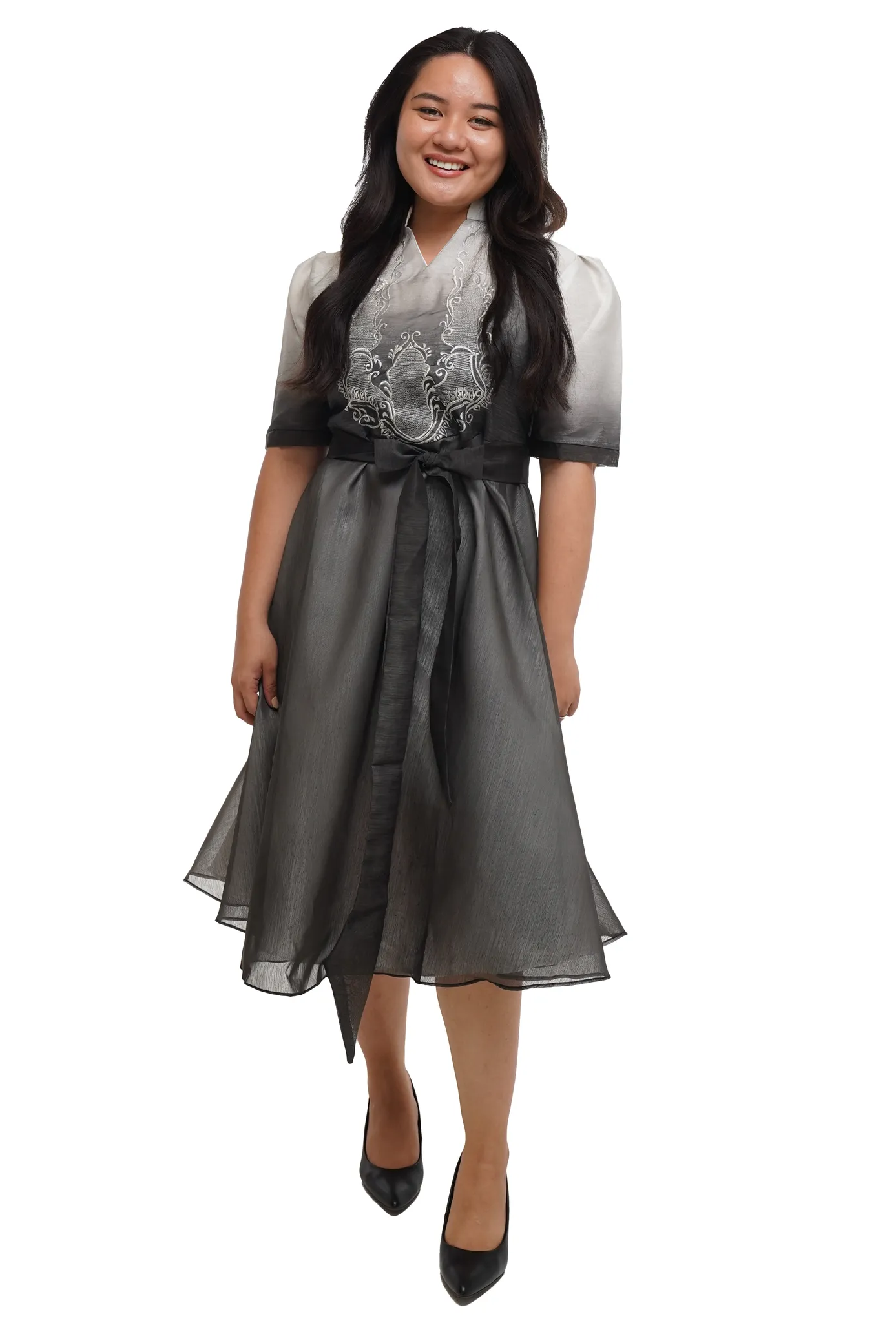 Couples Set Black Organza Barong Tagalog   Barong Dress -  Nick & Rose - JV873