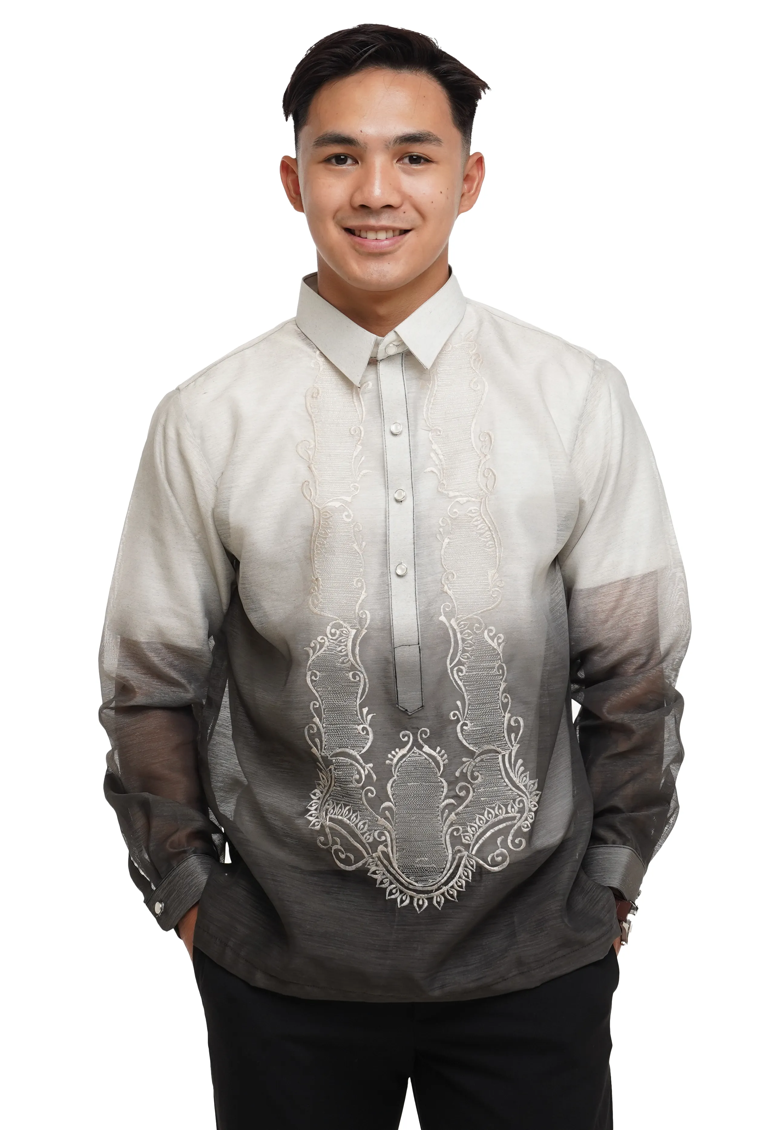 Couples Set Black Organza Barong Tagalog   Barong Dress -  Nick & Rose - JV873