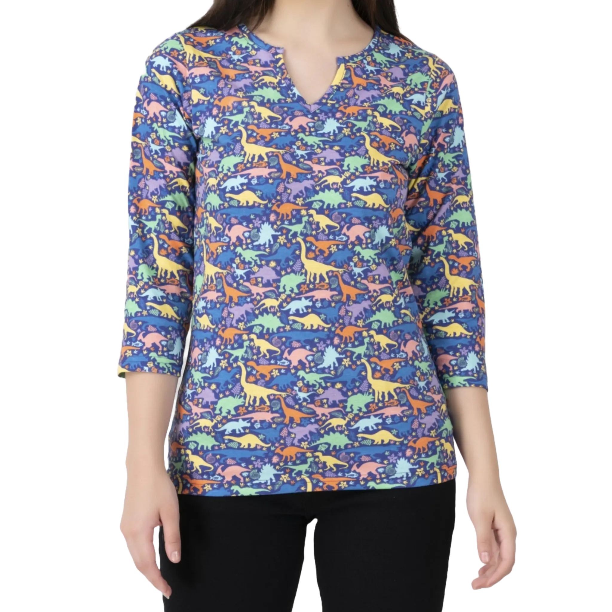 Dinosaurs & Fossils Split Neck Tunic Top [FINAL SALE]