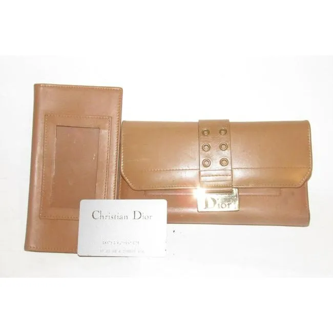 Dior Camel Leather With Gold Accents Wallet
