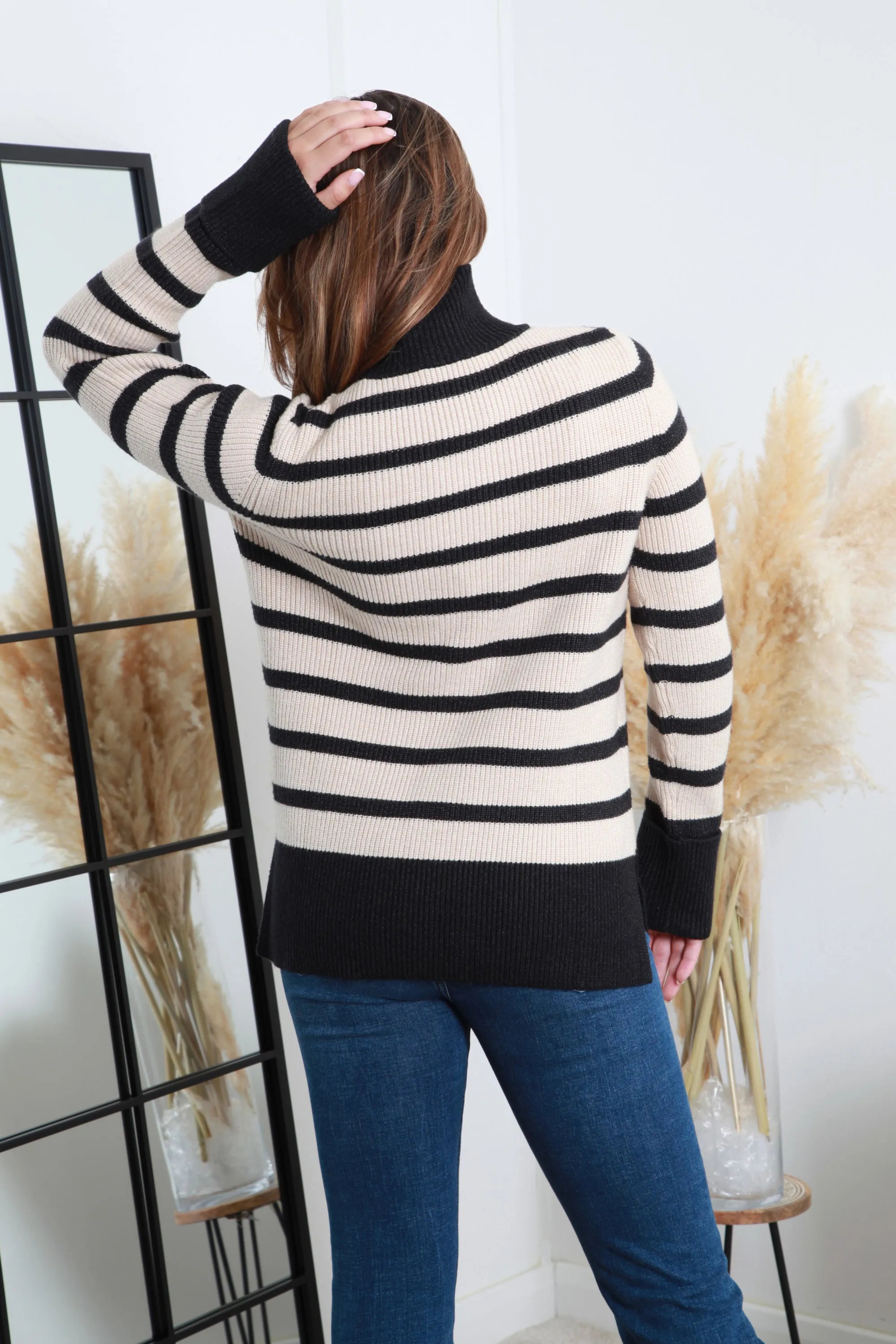 Double Second Black Striped Turtle Neck Knit Jumper