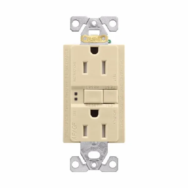 Eaton Wiring Devices TRAFGF15V-K-L Duplex Receptacle Wallplate, 2 -Pole, 15 A, 125 V, Back, Side Wiring, Ivory